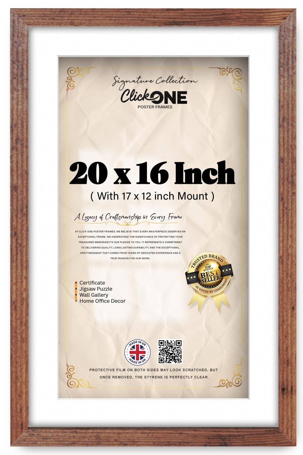 Click One Modern 20 X 16 Inch Poster Picture Frame With 43.18 X 30.48 Cm White Mount For Horizontal And Vertical Wall Mounting Scratch Proof Protective Art Display 50.8 X 40.64 Cm Rustic Gallery