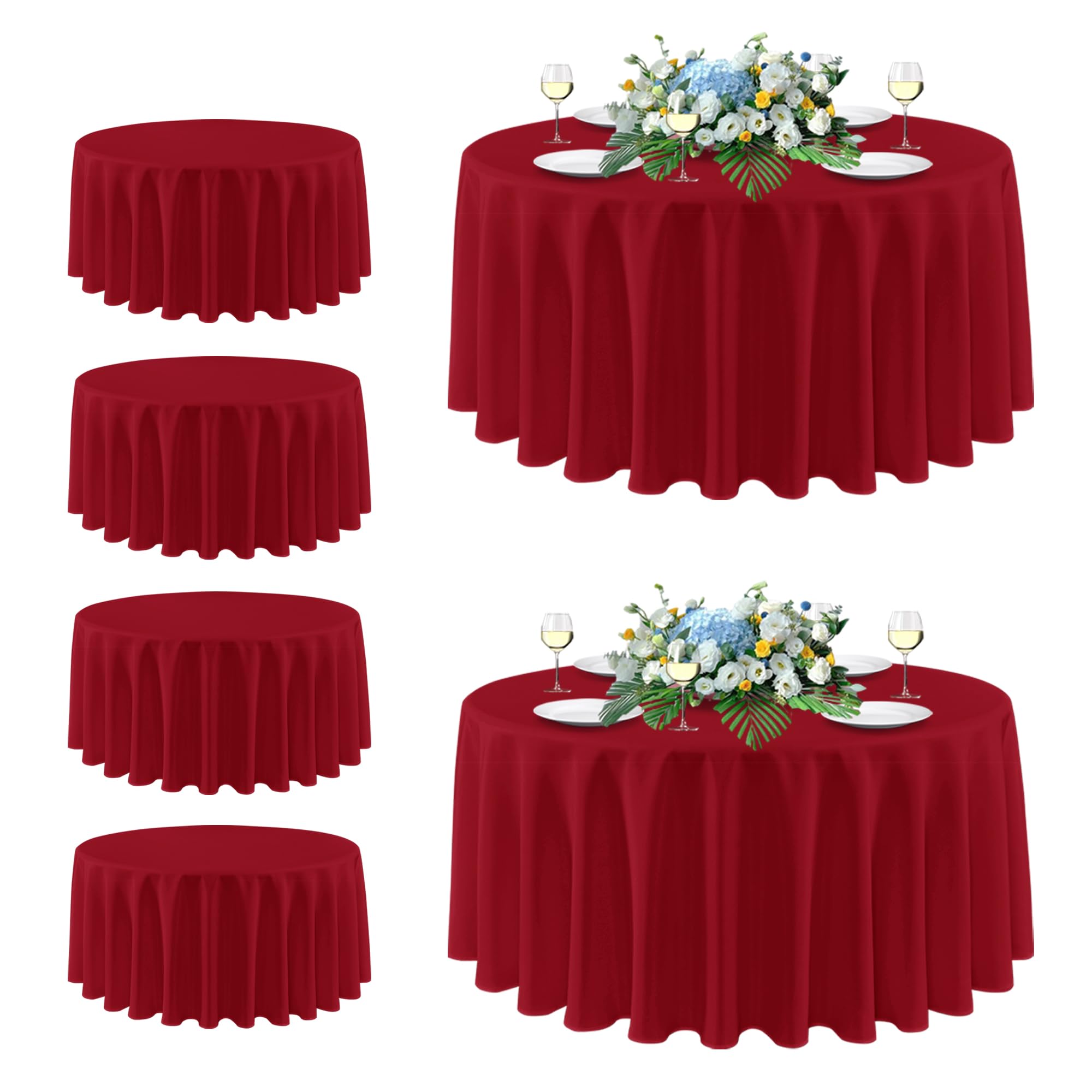 sancua 6 Pack Christmas Red Round Tablecloth 108 Inch Fit 42-96 Inch Tables