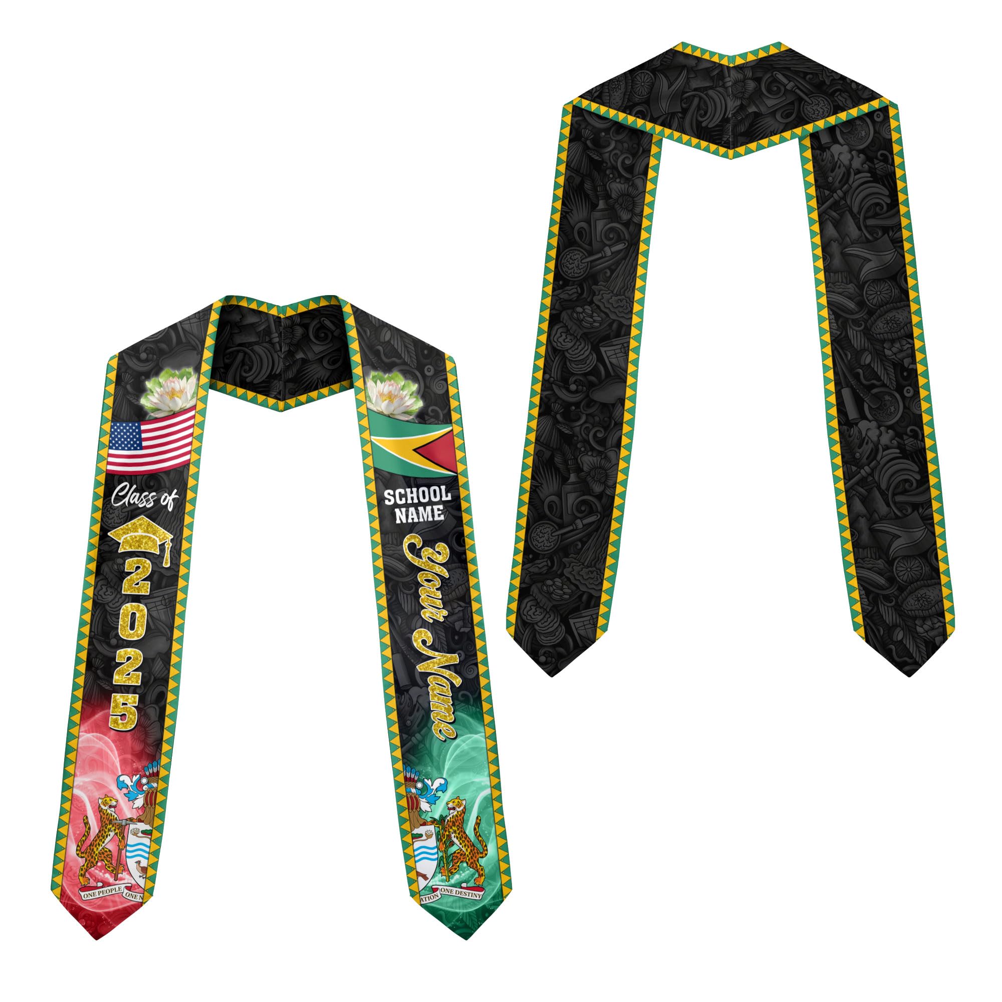 MonkeyVan Custom Guyana Graduation Sash Custom Flag Graduation Stole Guyana Flag Graduation Sash Guyana Stole Graduation 2025 Gya14
