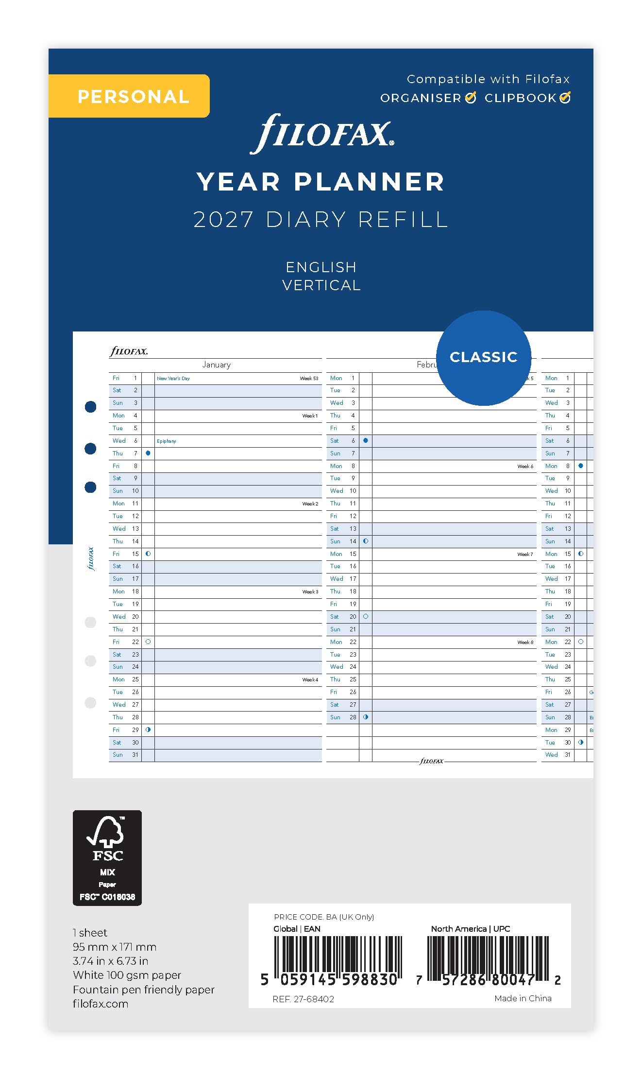 Filofax Personal Vertical Year Planner 2027