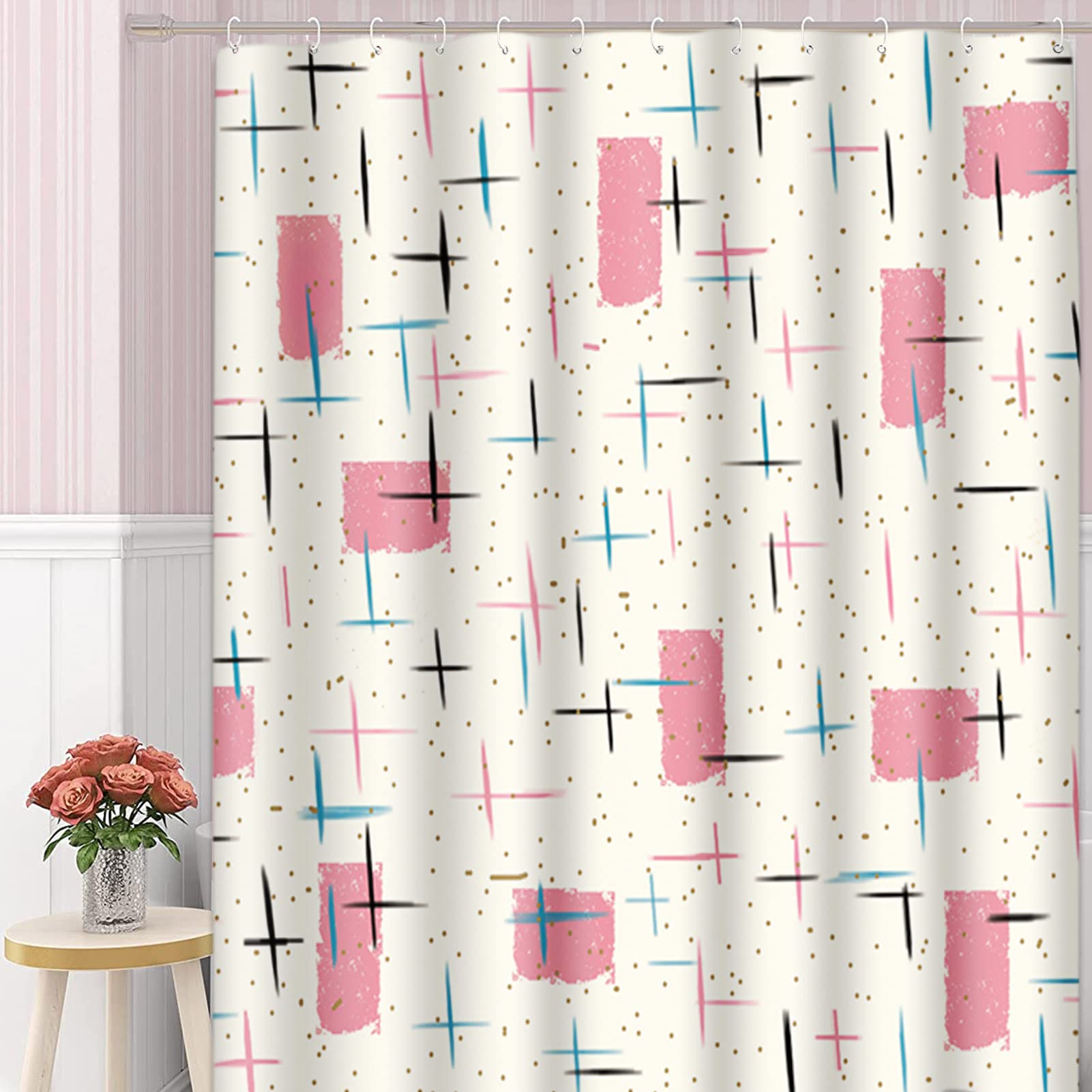 ❄✨♦シャワーカーテン ❤❄✨入手困難☆☆☆☆ Amazon｜Semtomn シャワーカーテン キャンバス ピンクとネイビー