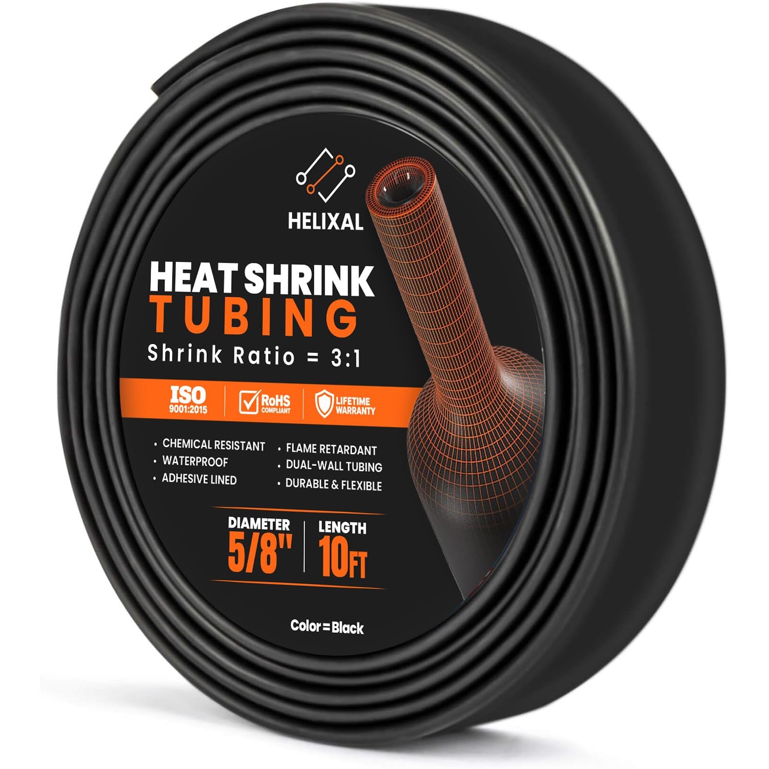5/8" 16mm HELIXAL 3:1 Heat Shrink Tubing Adhesive Dual Wall 10ft Roll