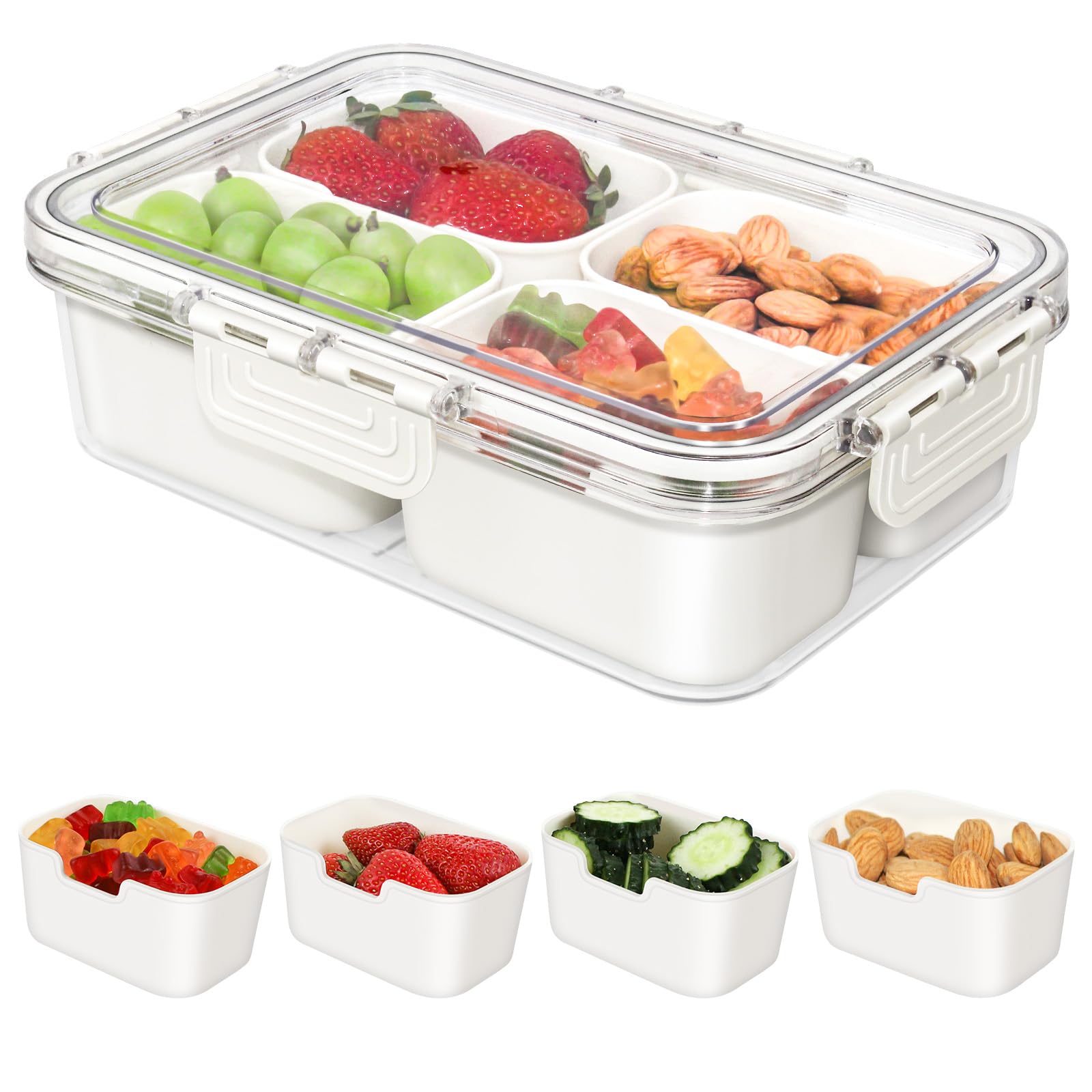 Photo 1 of JINZORE Small Snackle Box Container, Divided Serving Tray with Lid, 4 Compartment Snack Box Container for Candy, Fruits, Charcuterie, Travel & Parties, BPA-Free (Hand Wash Only)
