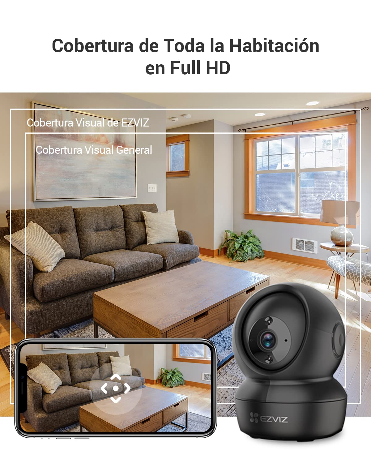 EZVIZ Cámara Vigilancia WiFi Interior 360º, 1080P Camara Vigilancia Bebe/Mascotas, Visión Nocturna, Audio Bidireccional, Detección de Movimiento, Control Remoto, Compatible con Alexa, C6N Negro