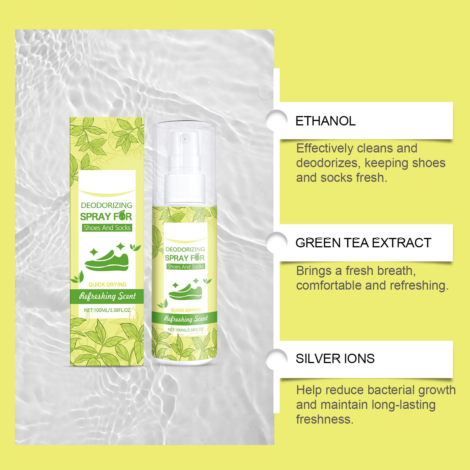 Spray desodorante para zapatos y eliminador de olores, spray para zapatos contra el olor, con fórmula vegetal, protección sostenible y eficaz contra el sudor
