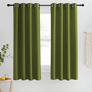 NICETOWN Blackout Short Curtain 63 inches Long for Windows, Thermal Insulated Curtain Grommet Room Darkening Window Treatment for Bedroom/Living Room, 1 Panel, W46 x L63, Olive Green