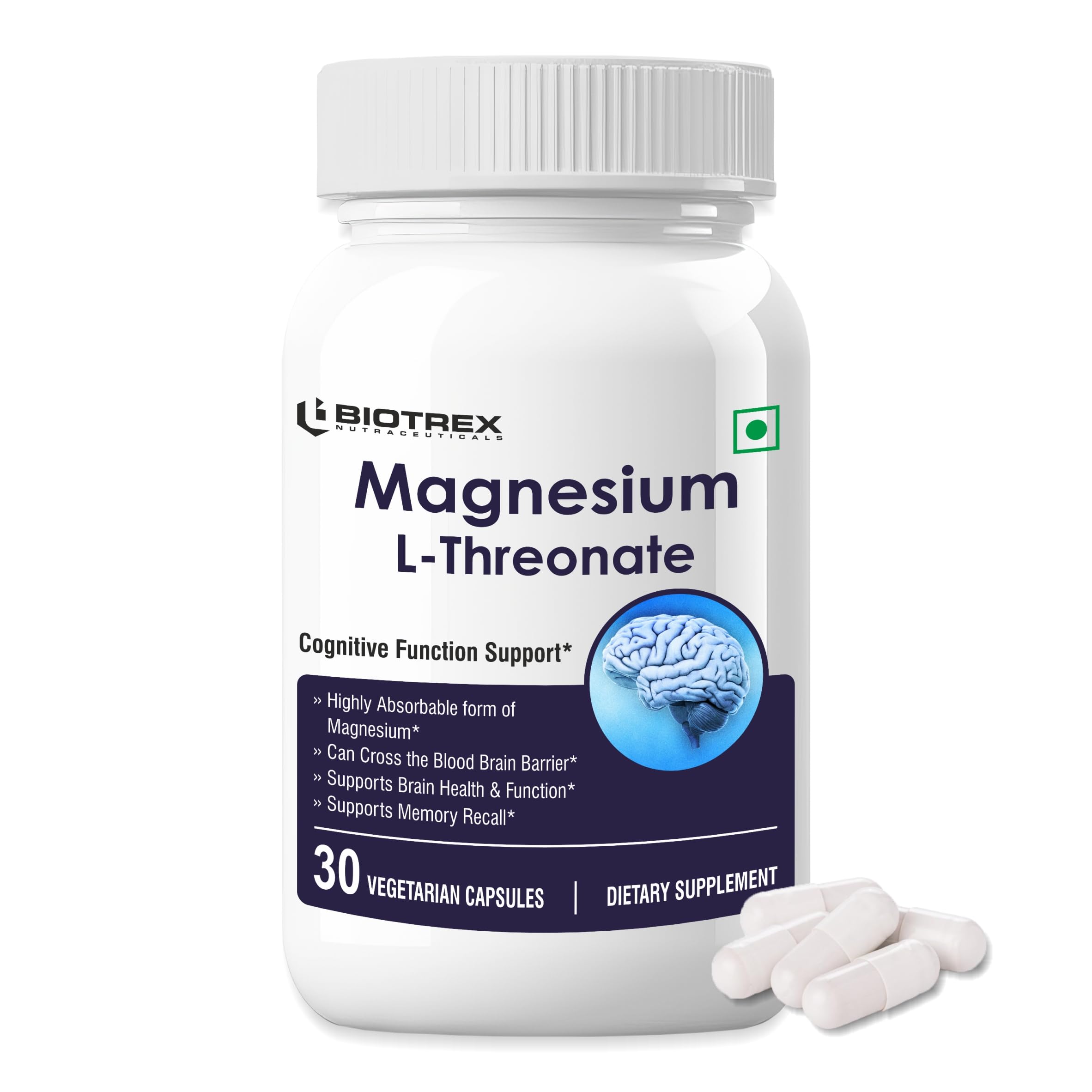 Biotrex Nutraceuticals Magnesium L-Threonate, Supports Brain Health & Cognitive Function, Highly Bioavailable Magnesium - 30 Veg Capsules (B0D2DL229T) Amazon Price History, Amazon Price Tracker