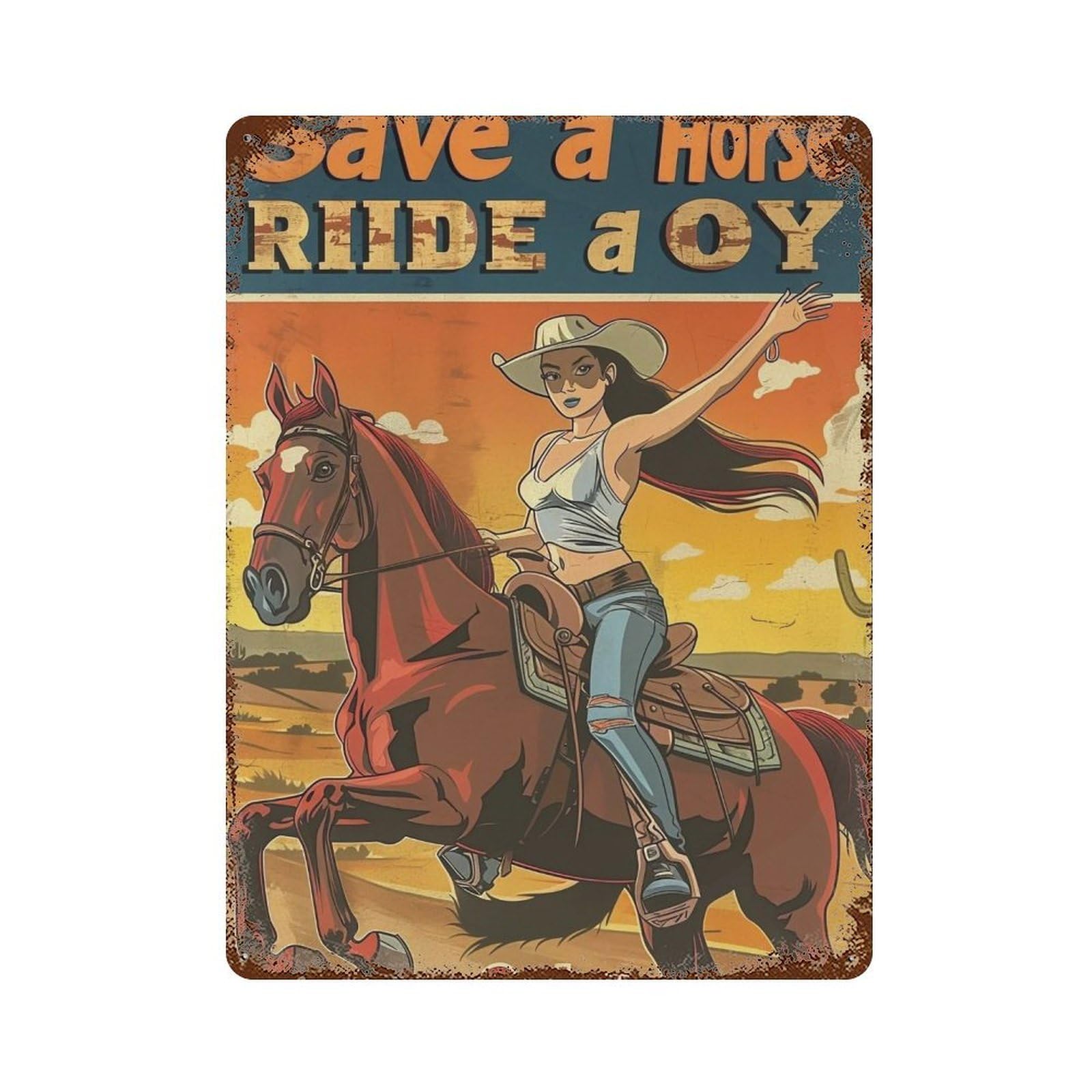 YHGERTKU Save A Horse Ride A Cowboy 01 Wall Art Retro Iron Vintage Metal Tin Sign Poster Modern Decor for Living Rooms Gift 40x30cm