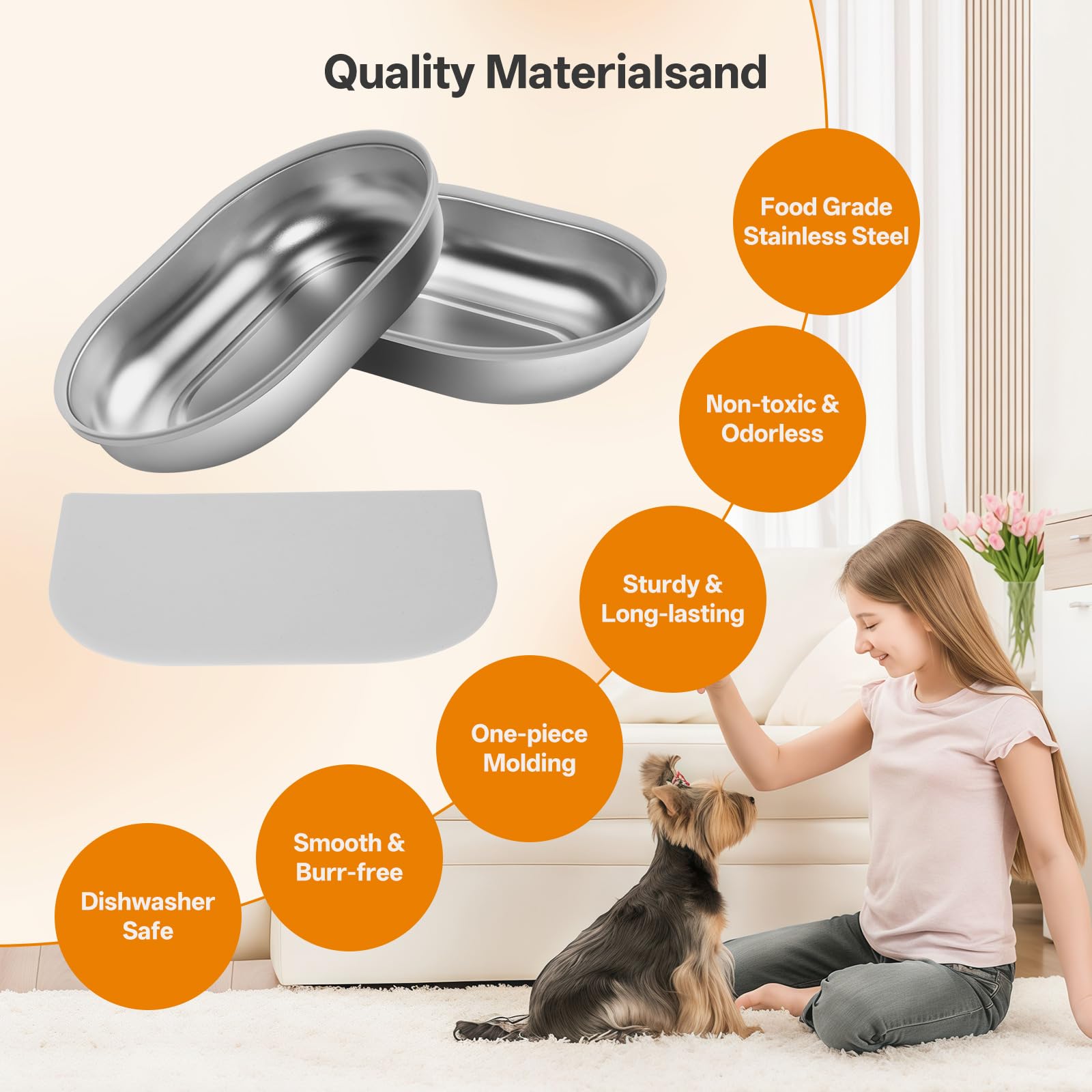 Ciotola in acciaio inox per mangiatoia automatica con microchip per gatti e animali domestici, design con anello di tenuta per mantenere il cibo fresco e ridurre gli odori, 2 pezzi + 1 tappetino