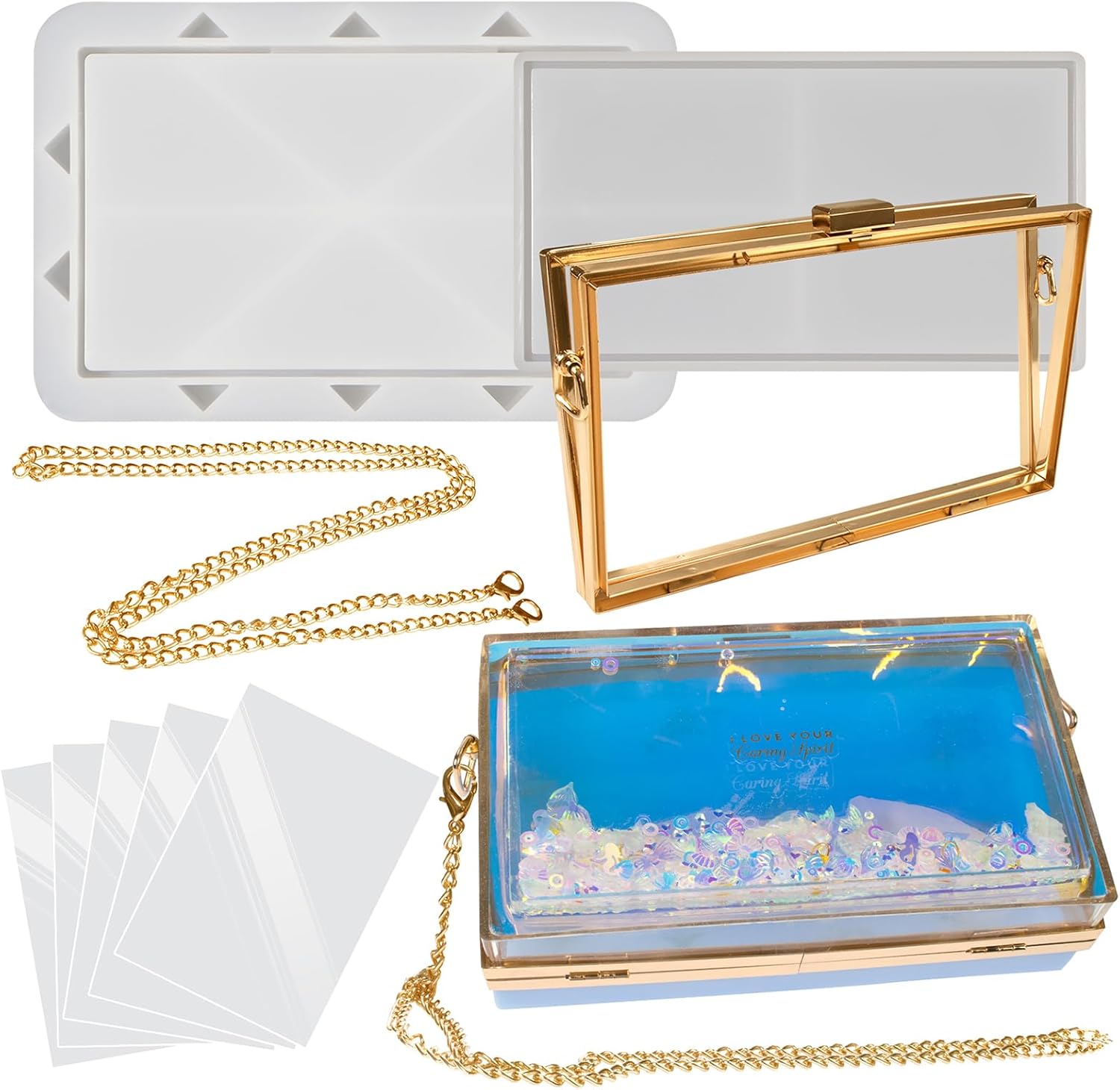 FUNSHOWCASE Resin Shaker Mold Clutch Purse Complete Kits of 9 6" Large Heart Bag DIY Accessories
