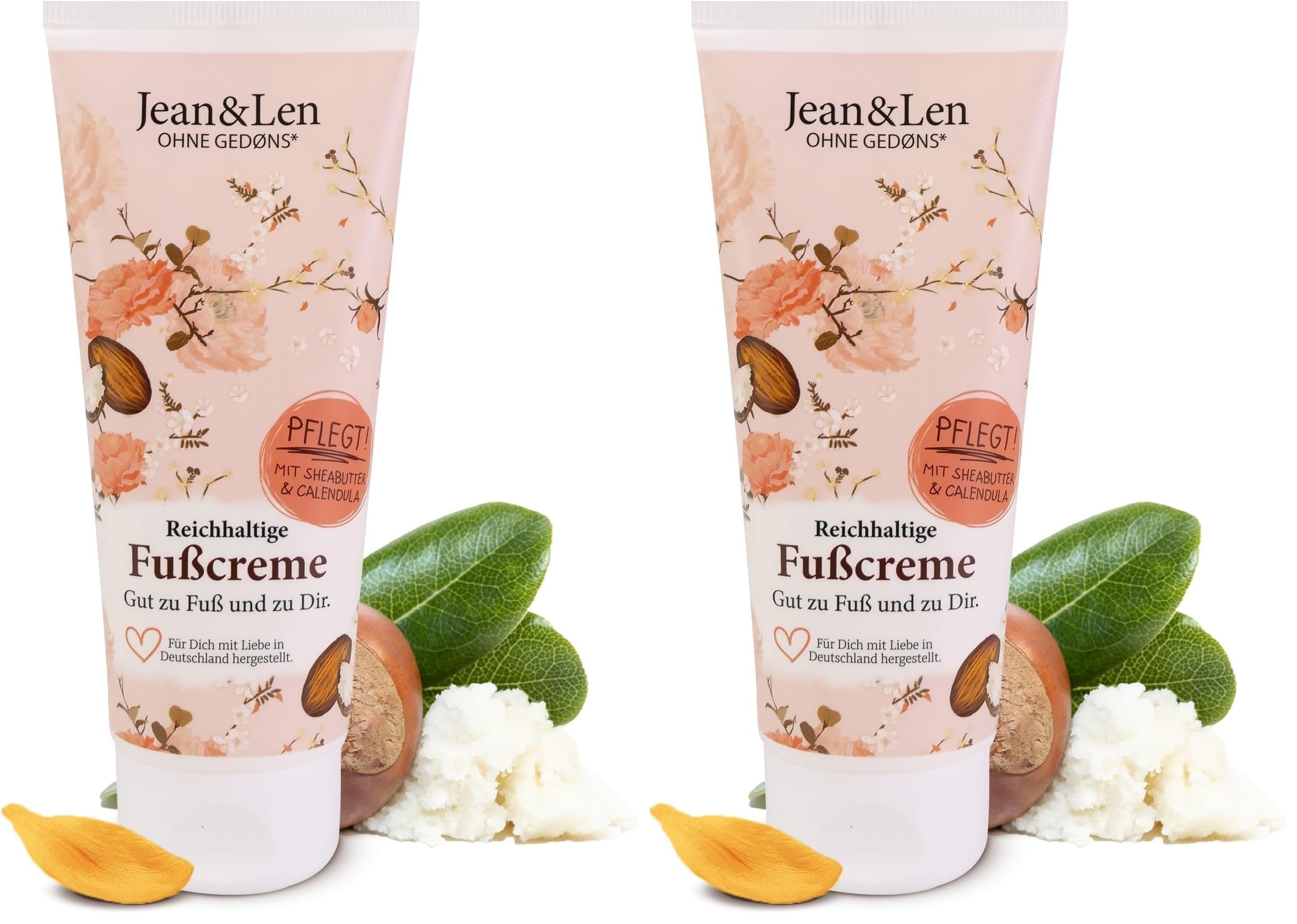 Jean & Len Fußcreme Sheabutter & Calendula, für trockene & beanspruchte Haut, pflegt intensiv & verleiht geschmeidige Füße, Rosmarin & Ingwer Duft, Foot Cream, ohne Parabene & Silikone, vegan, 100 ml