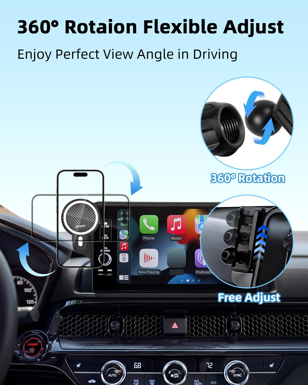 PZK Soporte de teléfono de coche para Mercedes Benz GLC 2023-2025 2026 / 2022-2025 2026, accesorios de clase C, clip fijo de 12.3 pulgadas, soporte magnético para teléfono de coche, cargador