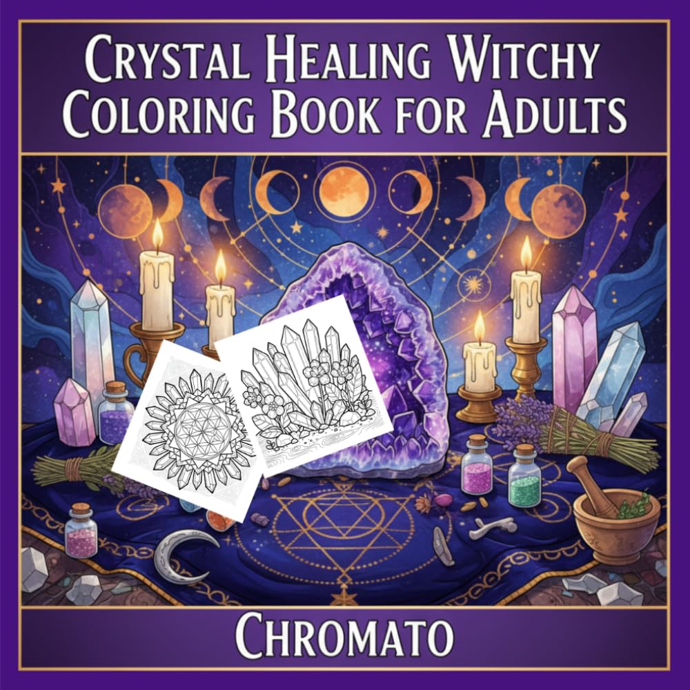 Crystal Healing Witchy Coloring Book for Adults: 52 Enchanting Crystal, Herb, and Mystical Altar Designs for Relaxation and Mindfulness