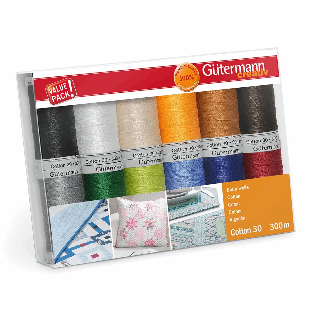 Gütermann creativ Nähfaden-Set mit 12 Spulen Cotton 30 300 m in verschiedenen Farben