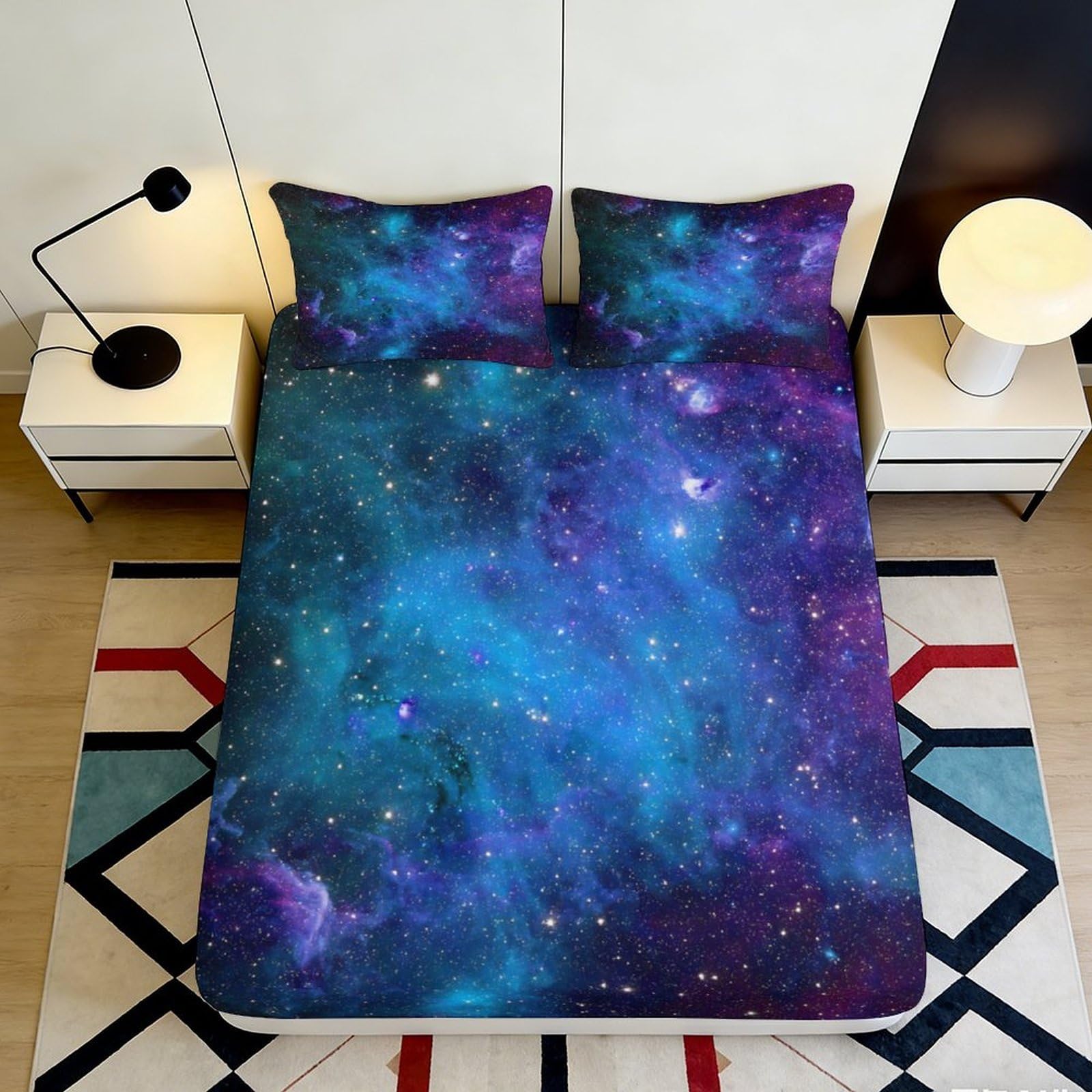 3D Printed Galaxy Starry Sky Fitted Sheet Microfiber Deep Blue Cosmic Nebula Mattress Cover Bedroom Decor 90x200x25cm