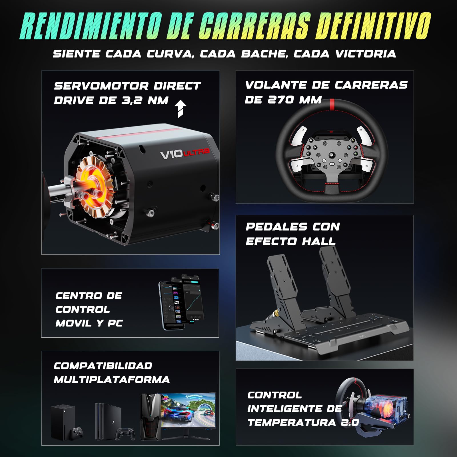 PXN V10 Ultra Volante de Carreras Direct Drive con Pedales – 3,2Nm Force Feedback, Volante Gaming con Grip de Cuero Microfibra y Levas – Set Sim Racing para PC, PS4, Xbox One/Series