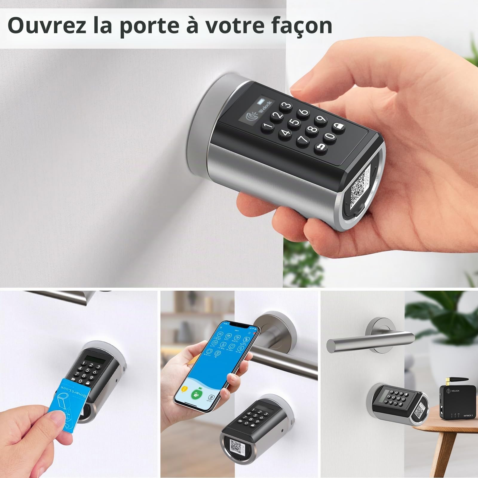 WELOCK PCBWIFIBOX Serrure Connectée,Serrure à Code avec WiFiBox,carte RFID et Bluetooth APP,serrure digitale,Smart Lock Facile à installer,niveau d'étanchéité IP65 Noir, Argenté