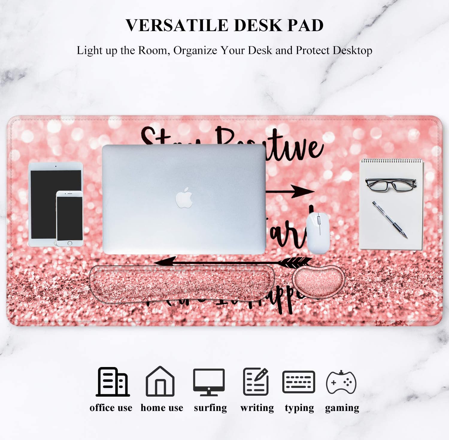 LATEEFAH Tapis de souris avec repose-poignet, tapis de bureau + repose-poignet pour clavier et souris, grand tapis de souris 4 en 1 avec support de poignet pour bureau, maison