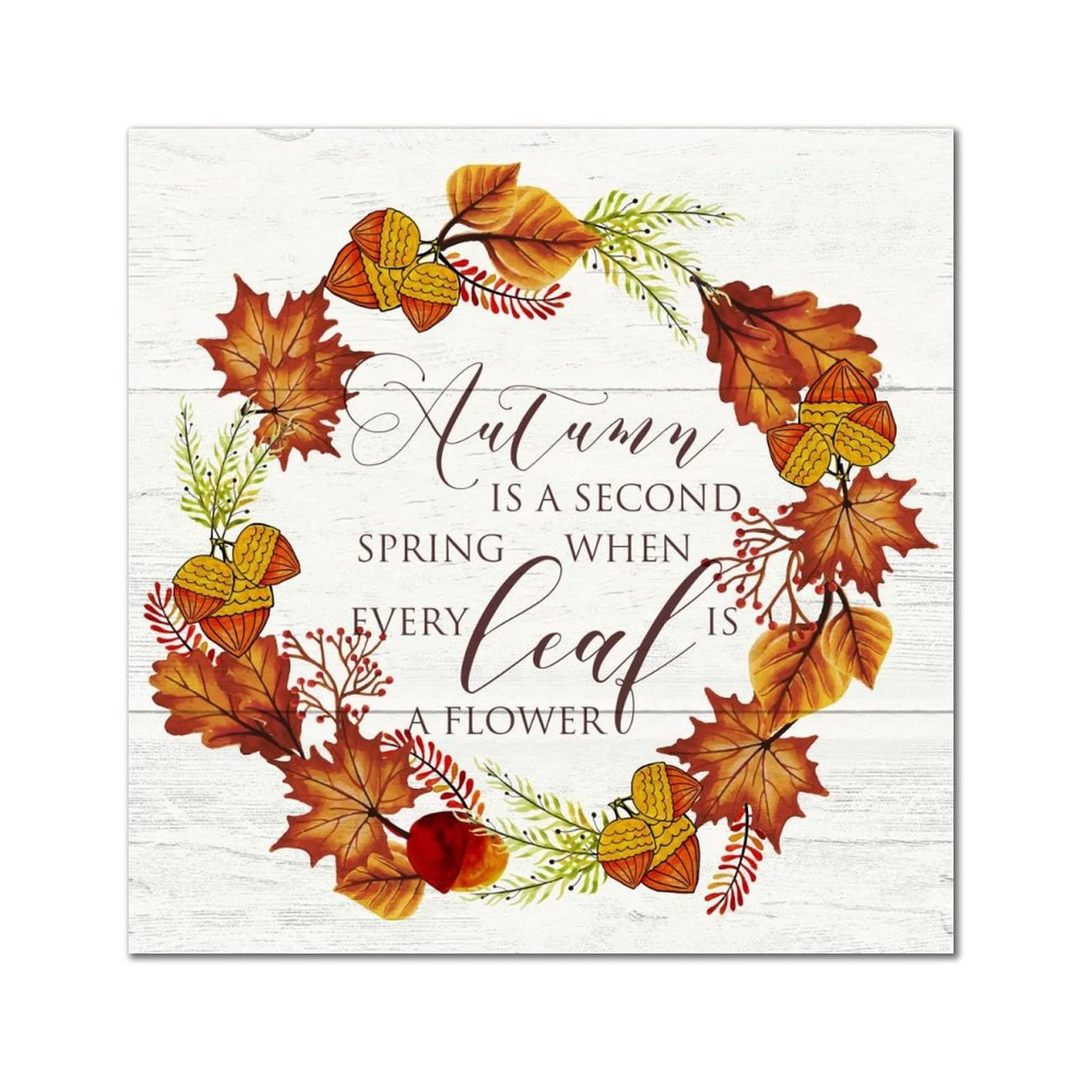 Plaque murale en bois automne motif couronne feuilles erable et decoration murale rustique 35cm