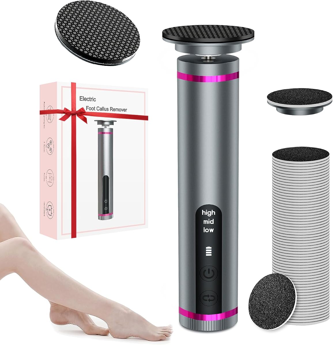 Electric Foot Callus Remover with 2600mAh Battery, 60Pcs Sandpaper Discs