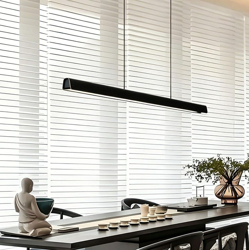 Suspension Luminaire Cuisine Moderne, 3000K/4500K/6500K 10%–100% Température de Couleur Lustre Linéaire, Dimmbar avec Télécommande LED Suspension pour Salon,Salle à manger, Îlot (Blanc, 150cm)