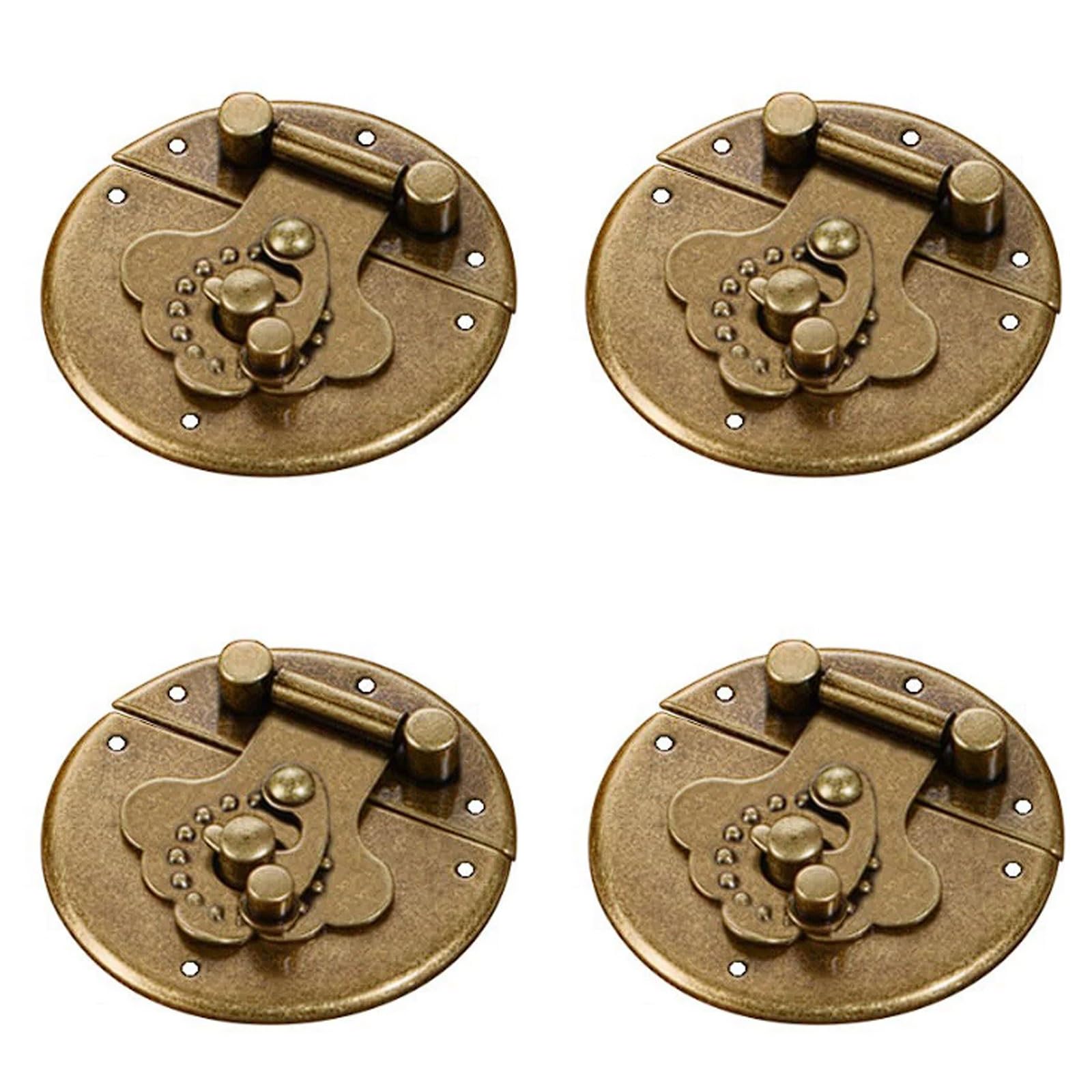 Yuaeb Biao Boutique Shop Uk Bronze 4Pcs Antique Copper Box Lock Buckle, Retro Panel Latch For Wood Cases Jewelry Boxes, Vintage Furniture Hardware Accessory(Bronze)