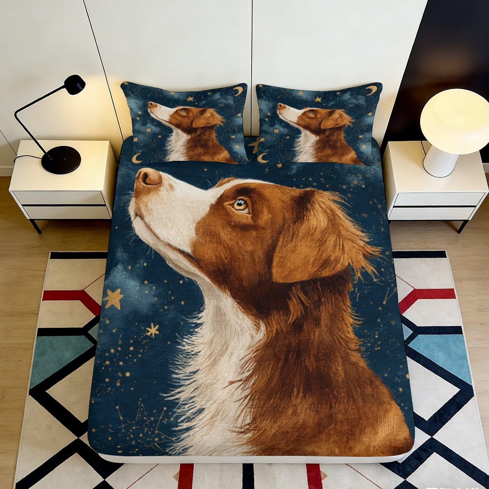 Uynsixtme Style-7 3D Printed Dog Fitted Sheet Microfiber Deep Pocket Non-Slip Dog Mattress Fitted Cover Washable For Bedroom 200X200x25cm