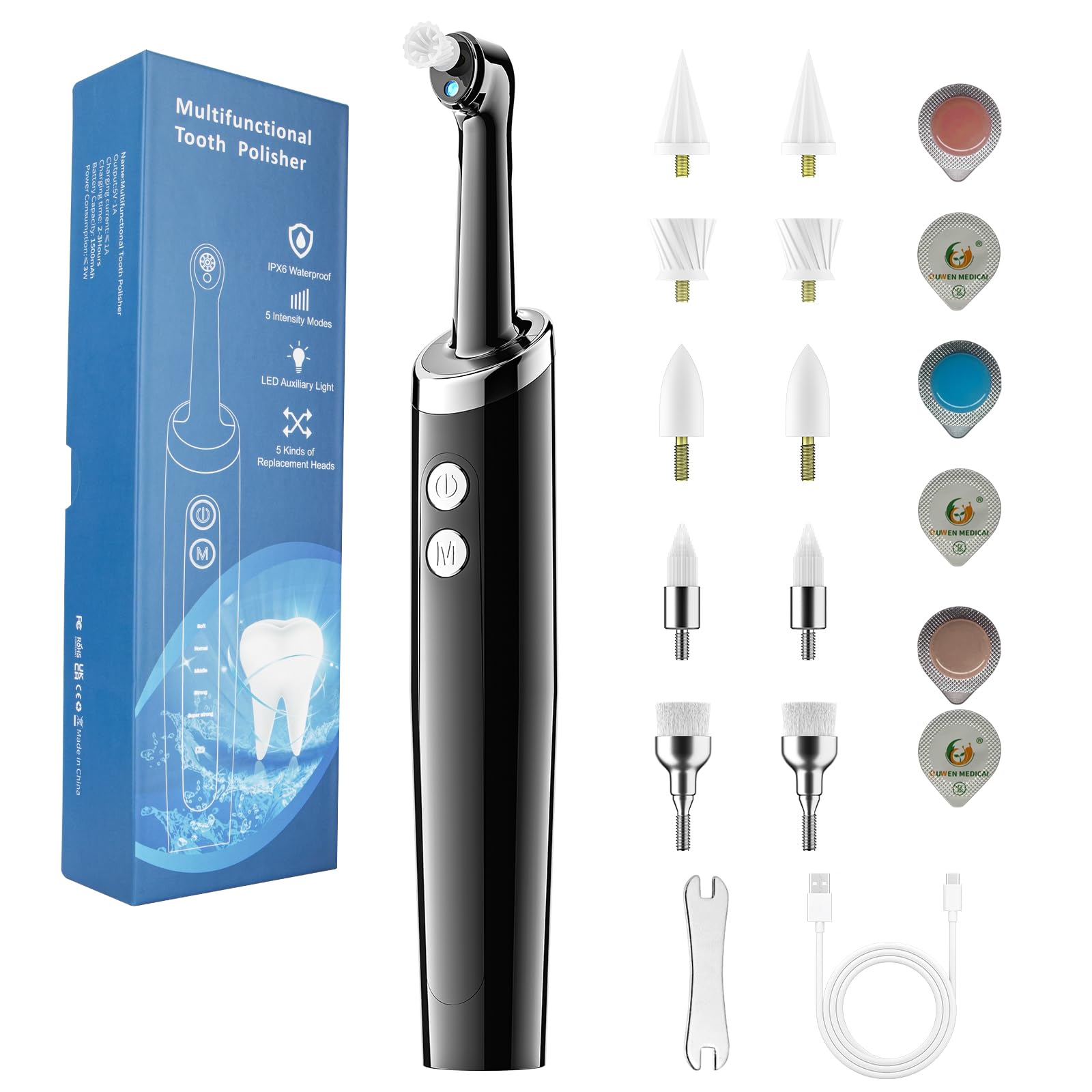 Zahnpolierer Plaque Entferner für Zähne PP210, Zahnaufhellung Kits mit 10 Bürstenköpfen & 6 Polierpasten, um Flecken effektiv zu entfernen, Vergilbung und Plaque zu entfernen, wiederaufladbar