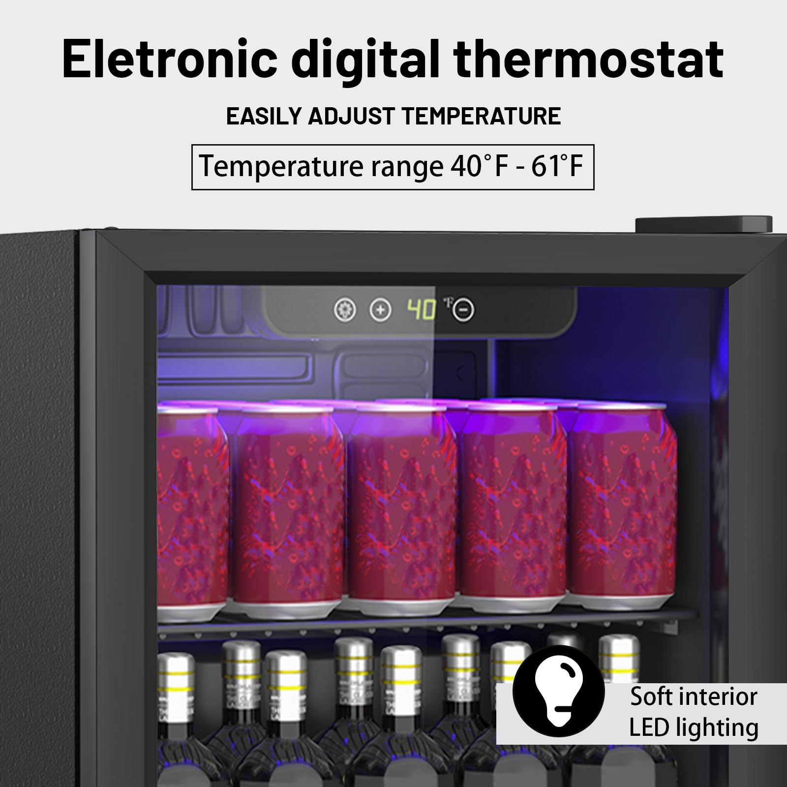 Dollardash Compact 60 Can/1.3 Cu.Ft Mini Fridge For Soda, Beer Or Wine, Portable Small Beverage Refrigerator With Digital Display&Removable Shelves &Reversible Glass Front Door For Office, Dorm, Bar on Fridge.com - View 5
