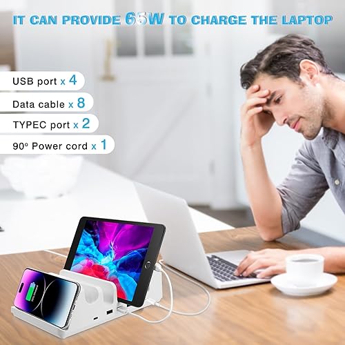 Miniatura 2 de Estación de carga familiar de 150 W, con puertos USB y USB-C, carga inalámbrica para dispositivos móviles y Airpods/Buds, compatible con iPhone,