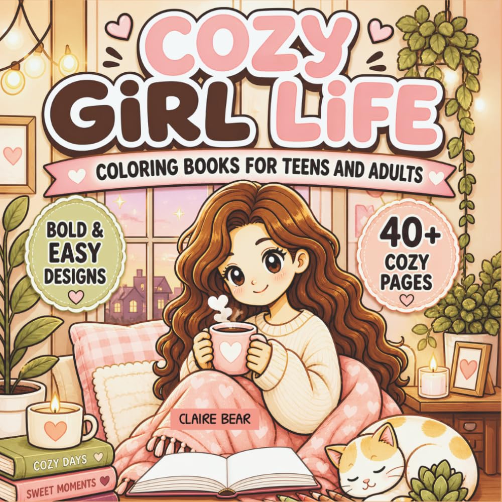 Cozy Girl Coloring Book for Adults & Teens Bold and Easy Cute Aesthetic Coloring Pages for Stress Relief, Relaxation, and Mindfulness