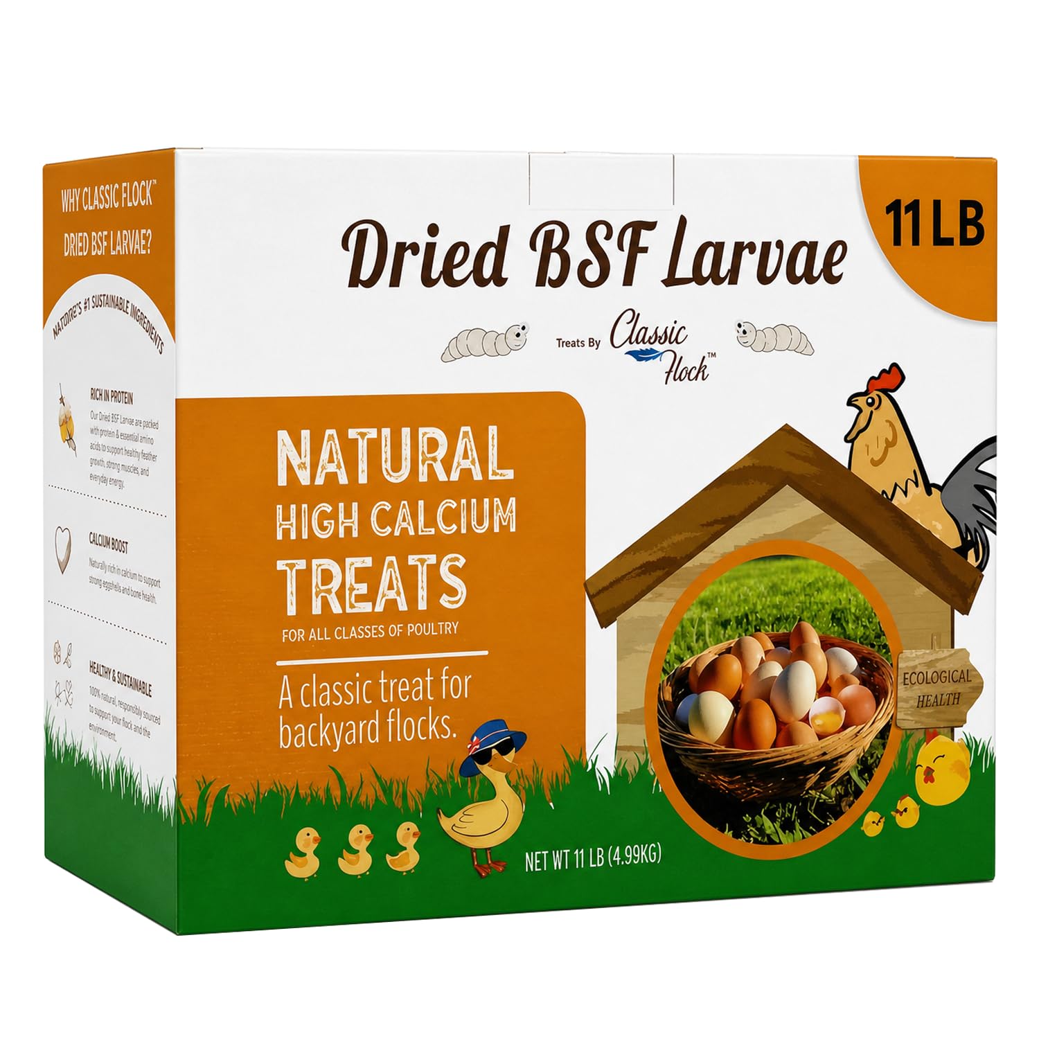 Classic Flock 11 LB Dried Black Soldier Fly Larvae for Chickens, Bulk