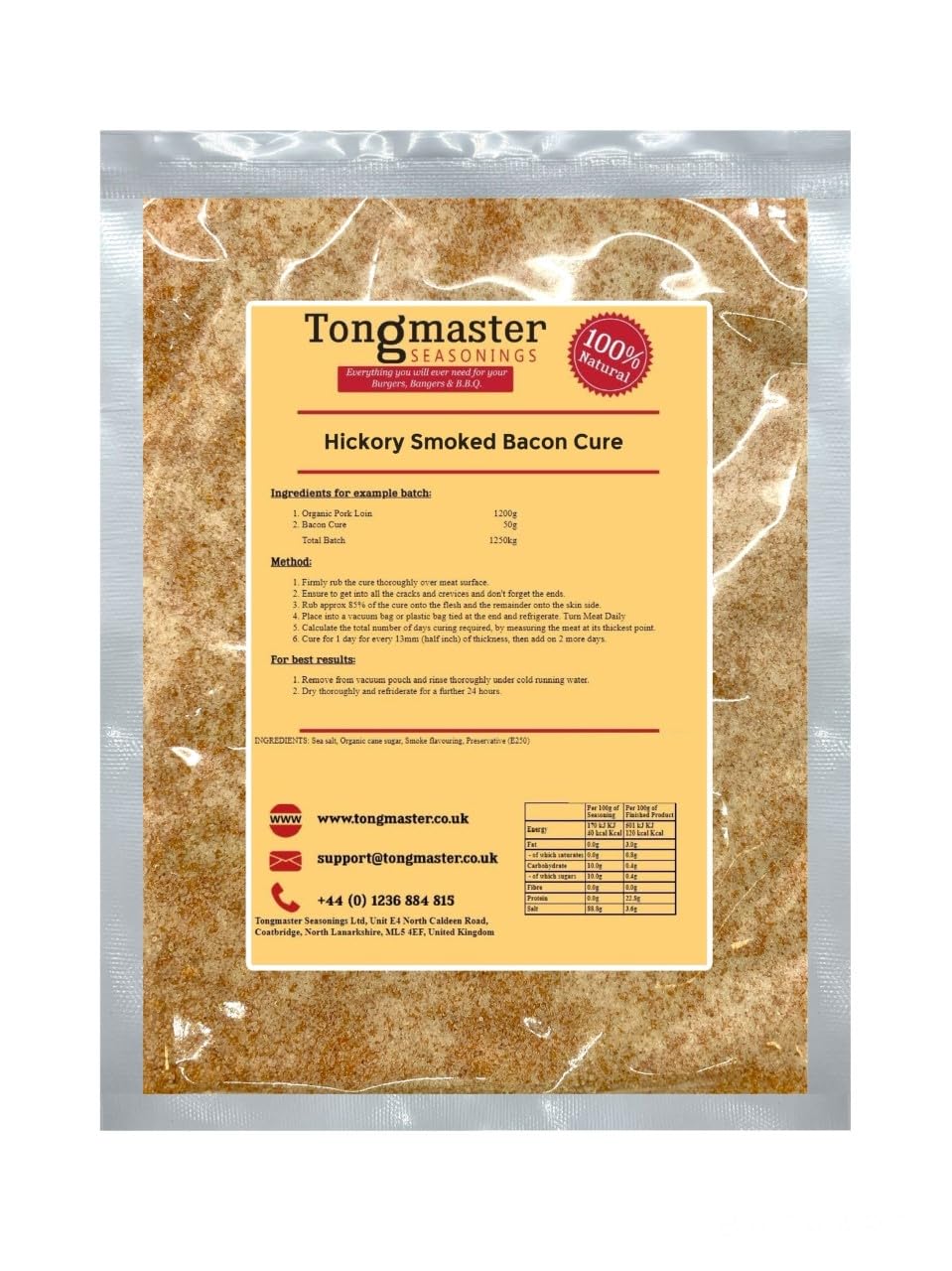 Hickory Smoked Bacon Cure/Dry Curing Mix -100g (makes 2.5kg of Bacon)