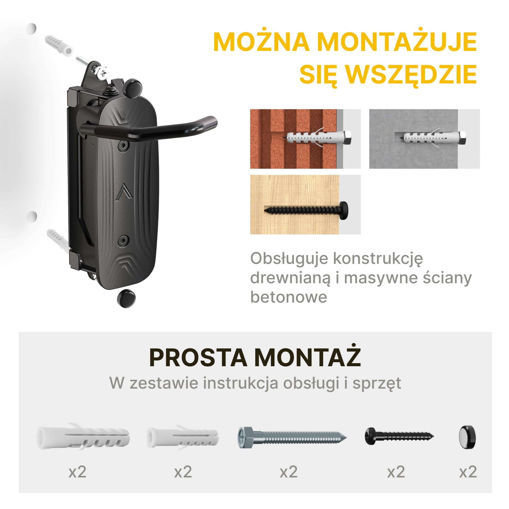 monTEK Obrotowy uchwyt ścienny na rower, wieszak na rower do garażu, uchwyt ścienny do rowerów, oszczędność miejsca, stabilny stojak na rower, pionowy stojak na rowery do 30 kg, 4 sztuki