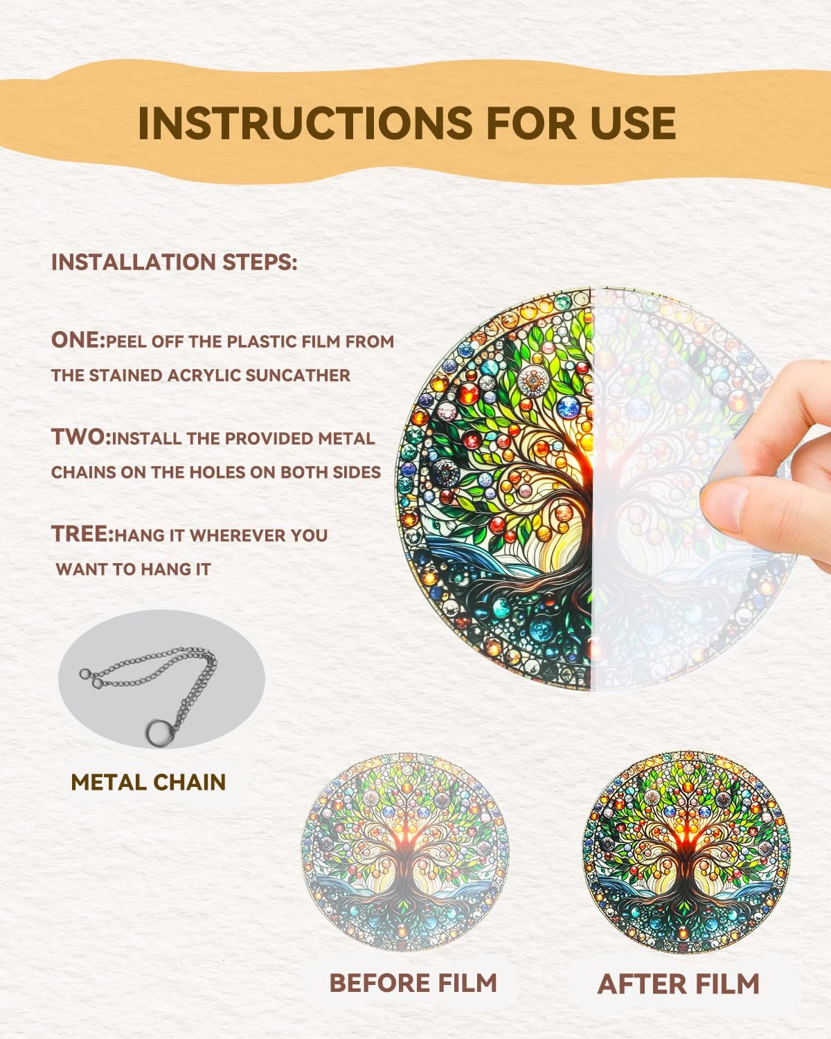 Stained Acrylic Window Handing-Life Tree Suncatcher for Window Doors,Home Decoration, Christmas,Thanksgiving Day,Mother's Day Birthday Gift for Women,Men,and Mom(6In) - Image 3