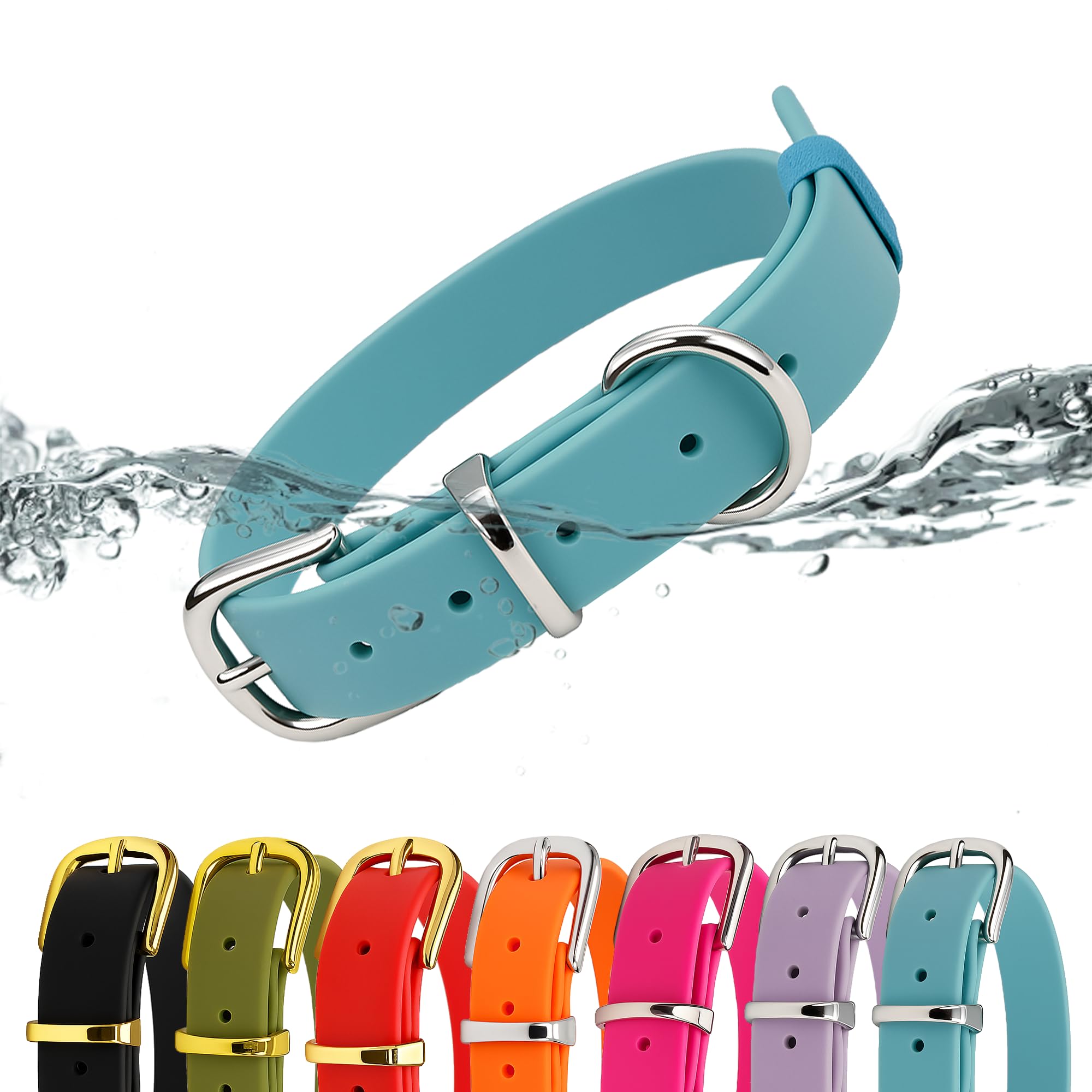 Photo 1 of Petty Perry Waterproof Dog Collar for Small Medium Large Dogs, Comfortable Odor-Proof Collar for Male Female Dogs, Heavy Duty Dog Collar for Outdoor Walking Training and Daily Use (Blue L)