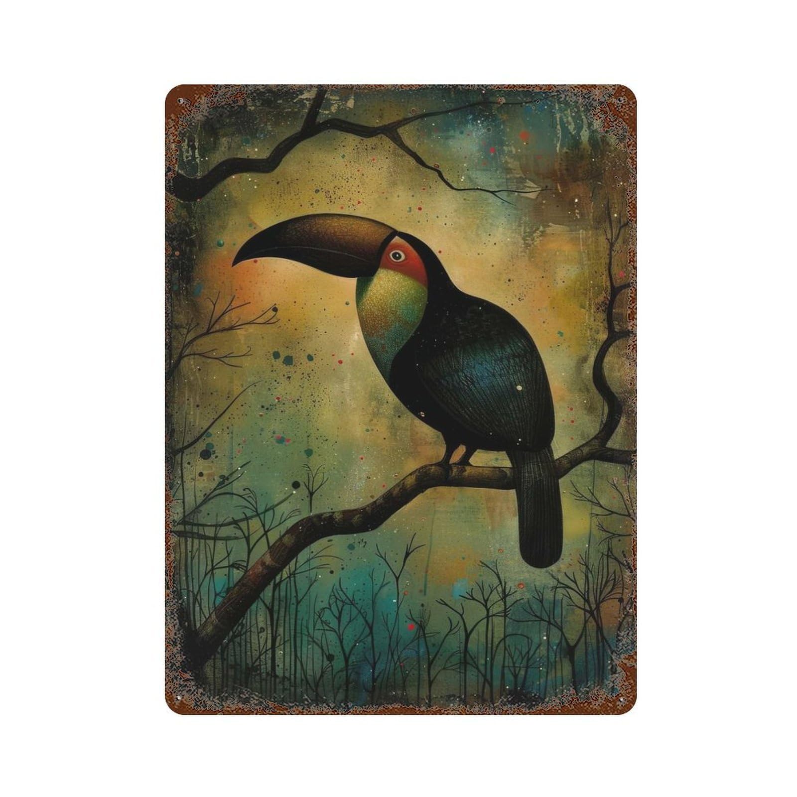 Toucan Painting Retro Metal Sign 15.7"x11.8", Shabby Chic Decor for Garage, Pub Or Kitchen
