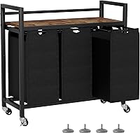 SwaaVee 3-Compartment Laundry Hamper with Removable Bags, Wheels, Top Shelf - 120L Sorter for Laundry Room, Black