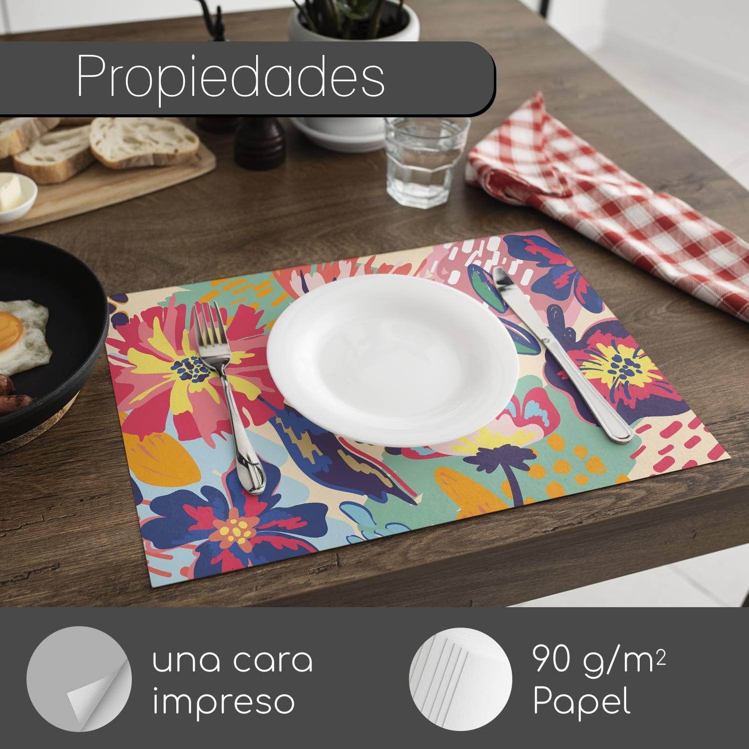 Younikat I 100 salvamanteles de mesa con diseño de flores de colores I DIN A3 I Cuadrados de papel I Diseño moderno I Manteles individuales desechables para gastronomía y hogar I dv_1021