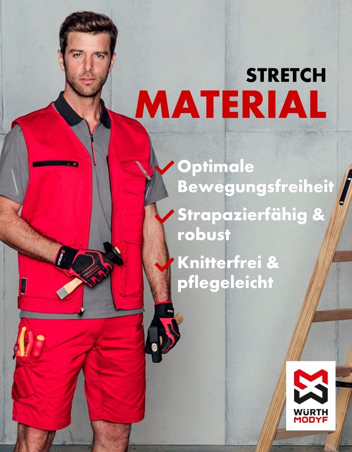 WÜRTH MODYF Arbeitsweste Stretch X – professionelle Arbeitsweste für Herren in den Größen XS - 6XL – Arbeitskleidung für Handwerk & Industrie