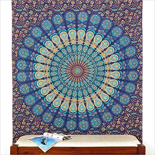 Eyes of India - Individual/Doble Azul, Verde, Lila, Rojo Elefante Tapiz Indio Mandala Cubrecama Manta de Playa Cuarto Boho Bohemio - Azul Oscuro #28, Twin/Single