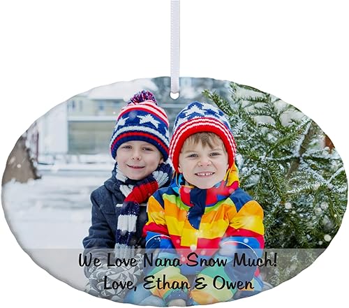 Let's Make Memories Adorno de Navidad ovalado con foto personalizada, decoración navideña de recuerdo, foto personalizada, mensaje