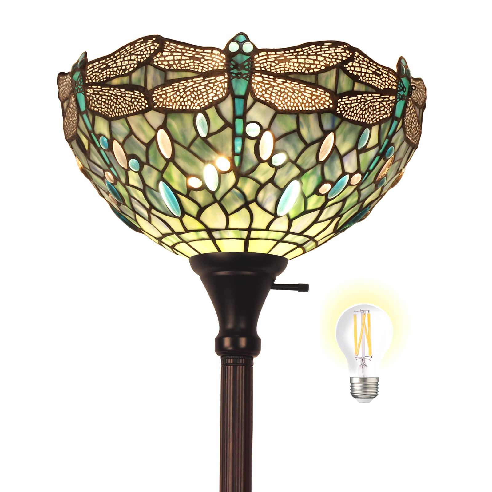 Buy MOOVIEW Tiffany Floor Lamp Torchiere LED Uplight Stained Glass