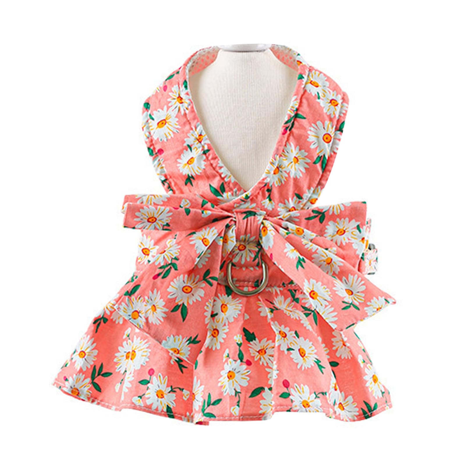 Arnés de moda para mascotas con vestido de lazo grande, ropa delgada de verano para gatos y perros, juego de correa de tela de malla transpirable para perros pequeños, gatos, rosa suave, S