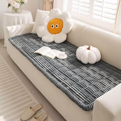 Funda mullida para sofá para mascotas, lavable, antideslizante, lavable para sofás y protector de sofá para mascotas (gris oscuro, 27.6 x 59