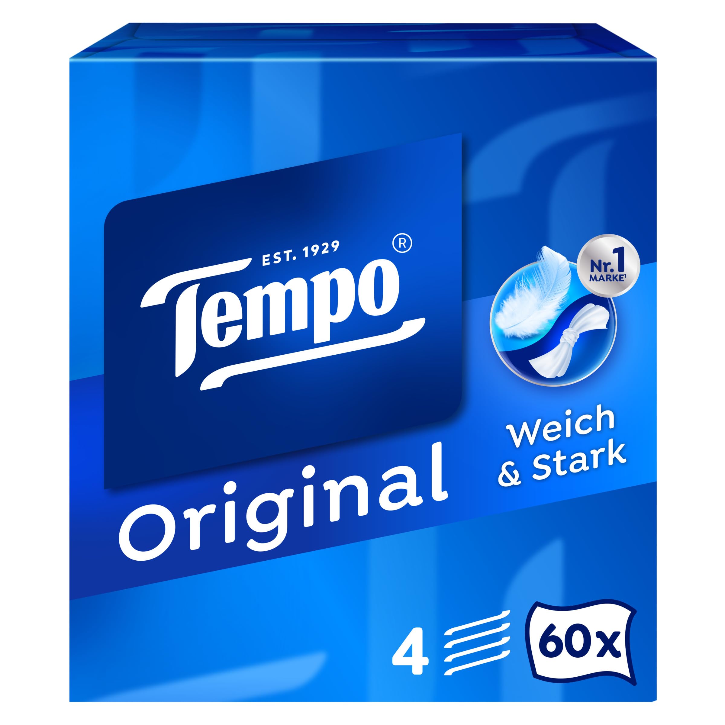 Tempo Caja de pañuelos originales – Megapack – 12 cajas, 60 toallitas por caja – Pañuelos de papel extra fuertes y suaves, lavables a máquina