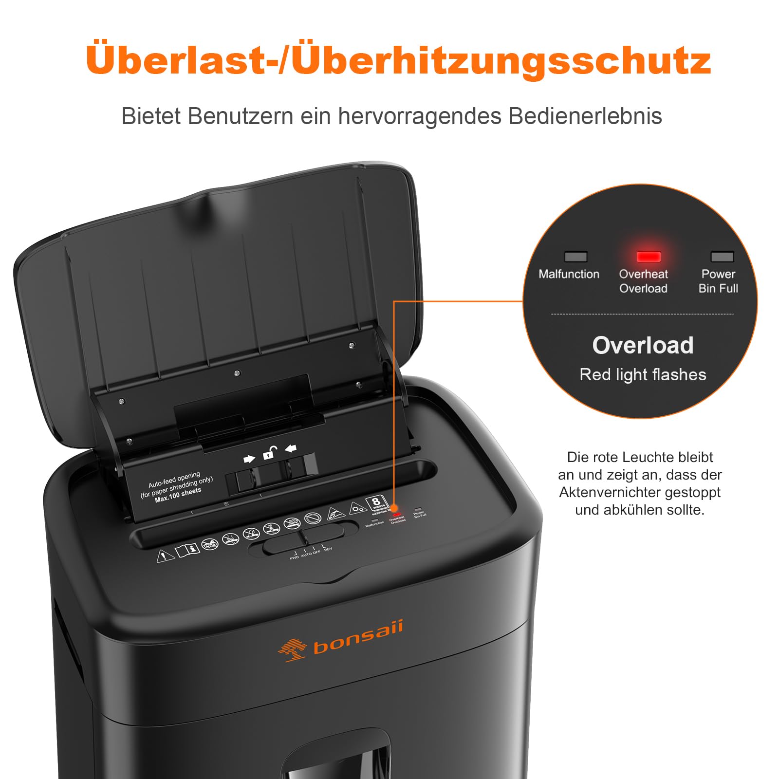 Bonsaii Aktenvernichter 100 Blatt Auto-Feed, P-4 Mikroschnitt | Anti-Stau-Funktion, 30 Min Dauerbetrieb, 16 L Auffangbehälter, leiser Betrieb für Zuhause und Büro, C231-D
