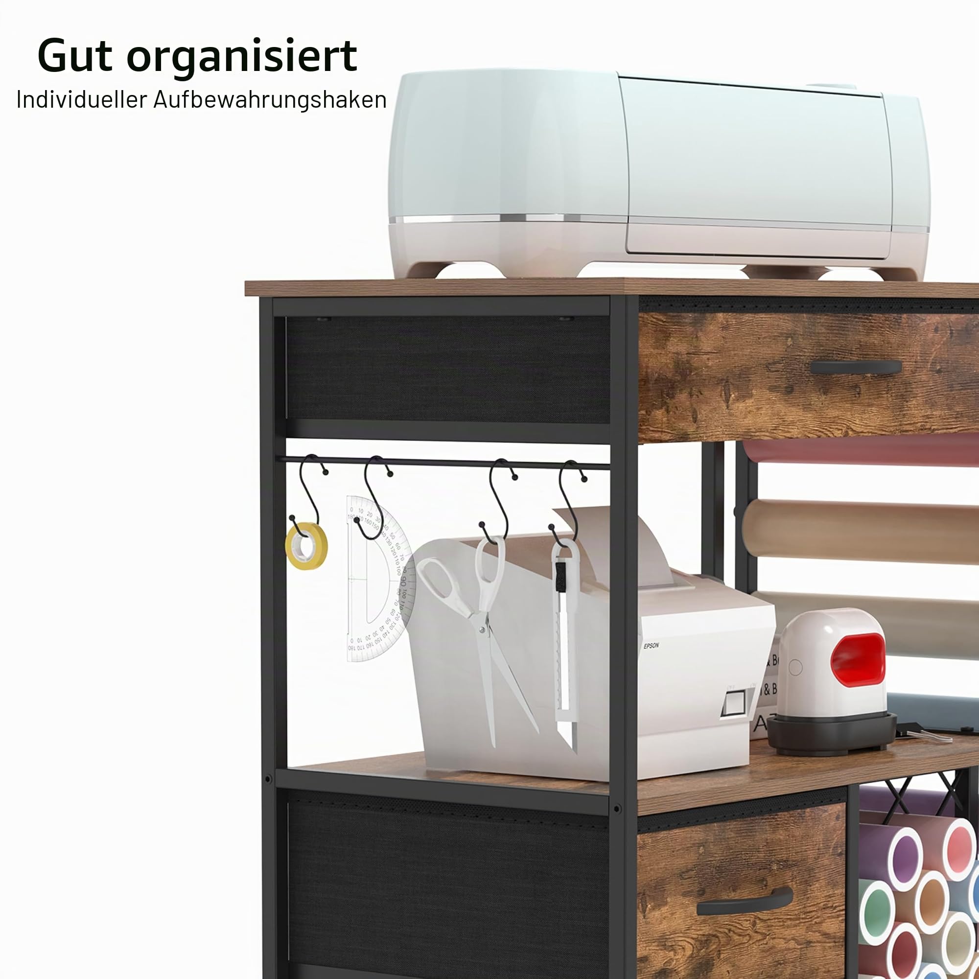 Trironsun Aufbewahrungswagen kompatibel mit Cricut-Maschinen Rollschrank Handwerksschrank mit Schubladen und Vinylrollenhalter, mobiler Ständer für Stations-Schneidemaschine