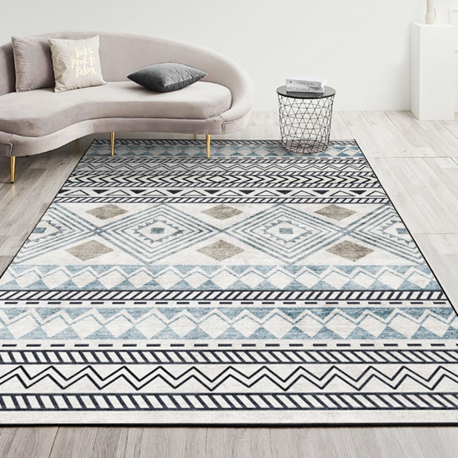 HGTRH Balcony Rugs Outdoor Apartment Waterproof, 4x6 Weather Resistant Outdoor Rugs for Patios, Outdoor Rug Geometric Pattern Non Slip Crystal Velvet Outdoor Carpet for Garden Deck Camping
