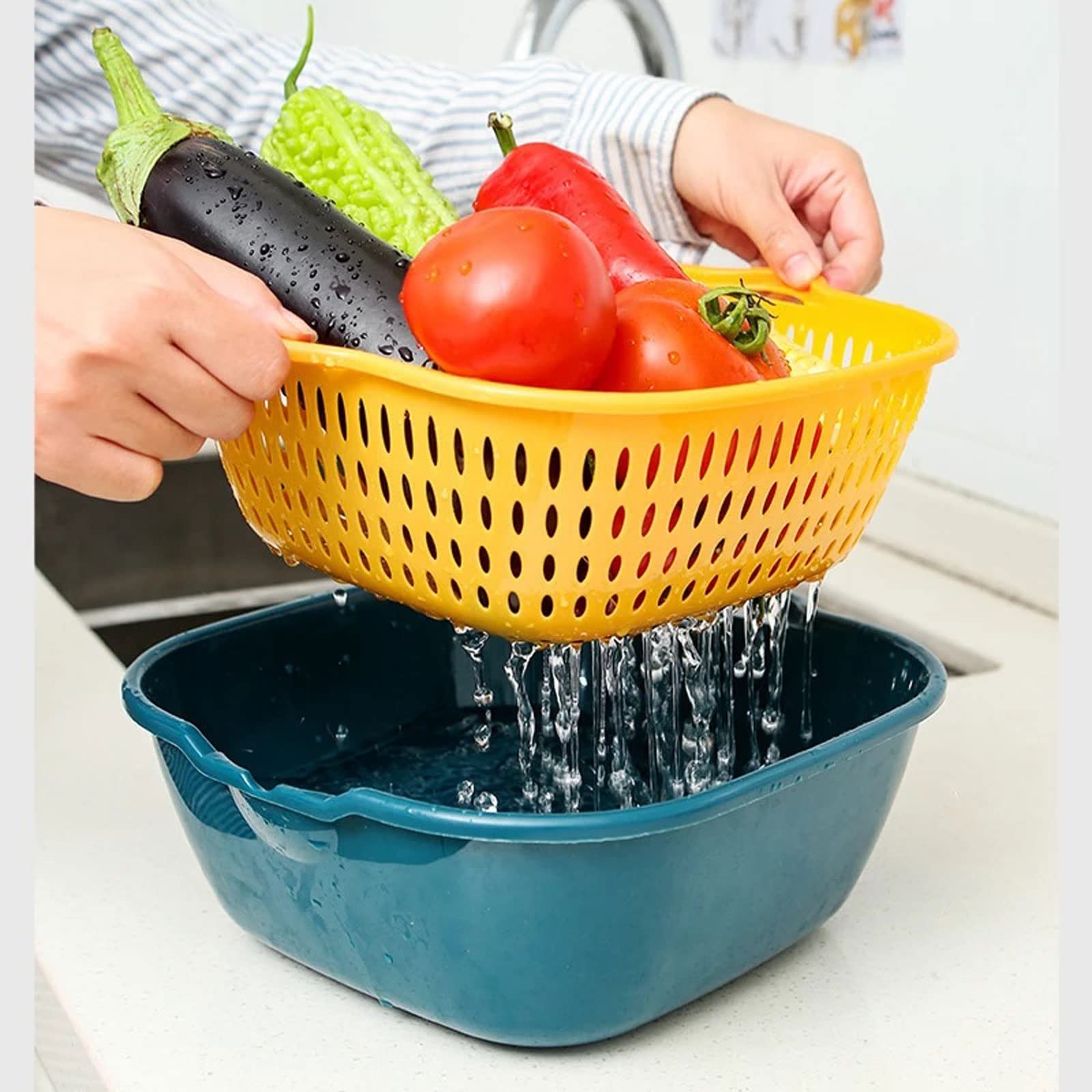 Cestello per lavello, accessori da cucina, doppio scarico, per frutta e verdura, filtri per lavaggio utili, accessori e gadget da cucina (S)
